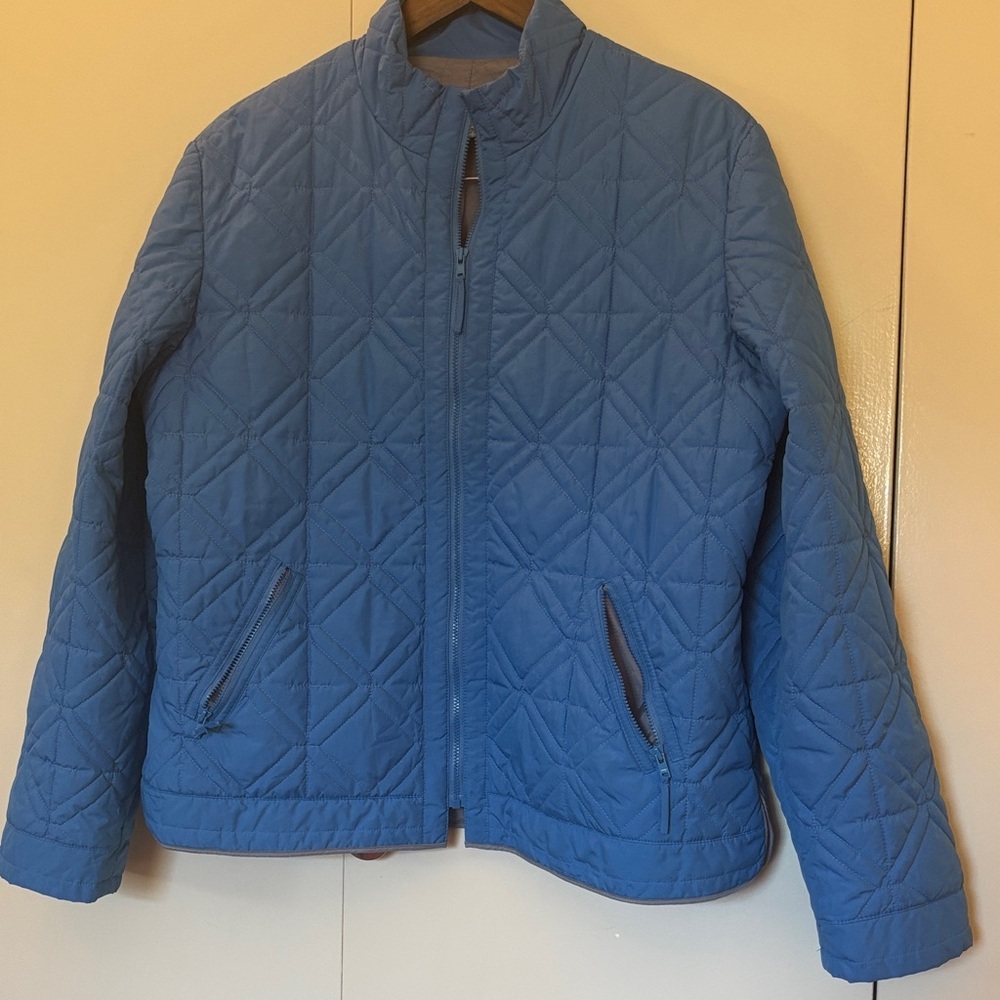 Talbots Blue Quilted Jacket Winter Coastal Grandma Minimalist Size Petite Large